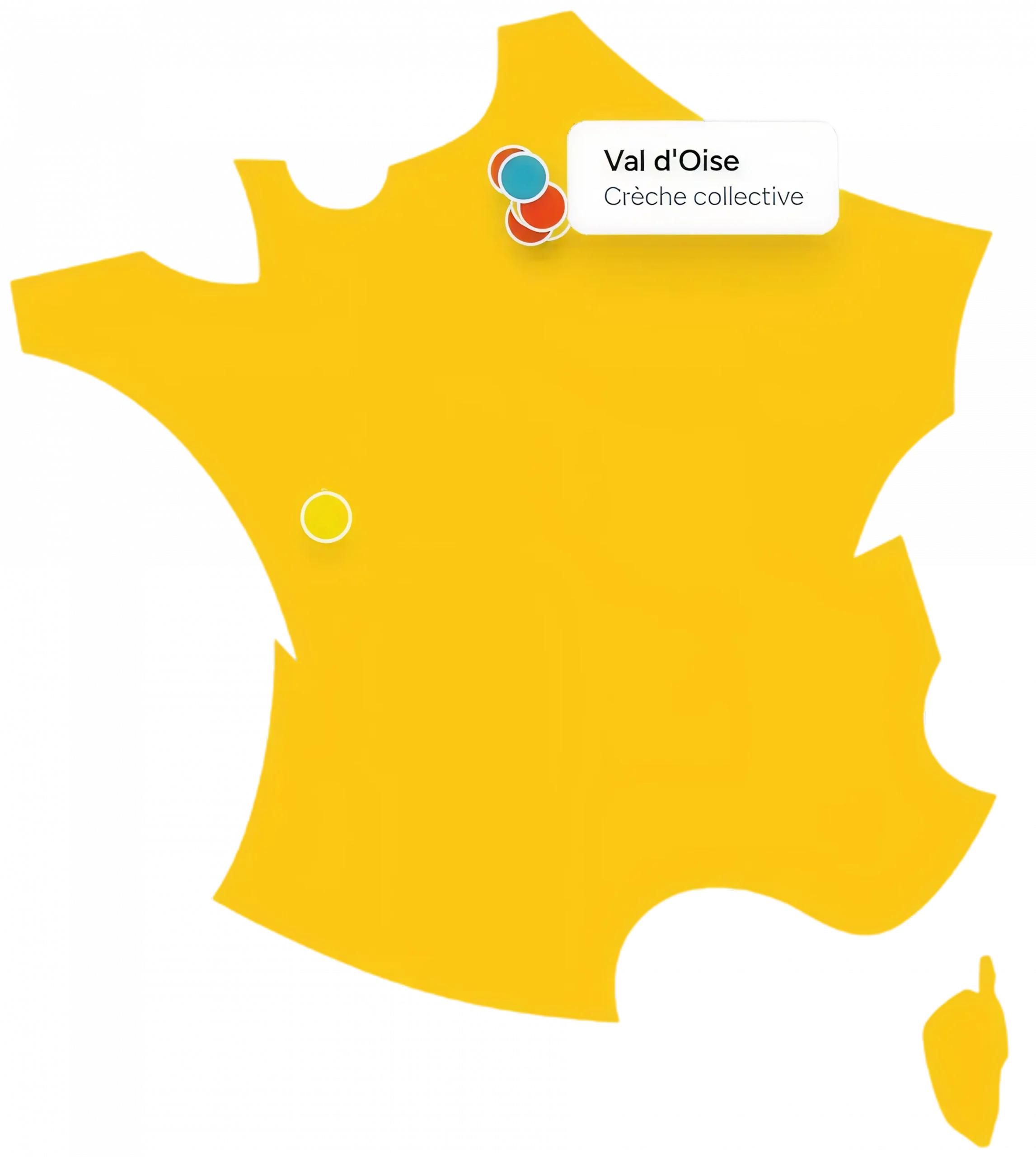 Map of France showing the location of Val d'Oise crèches collectives.